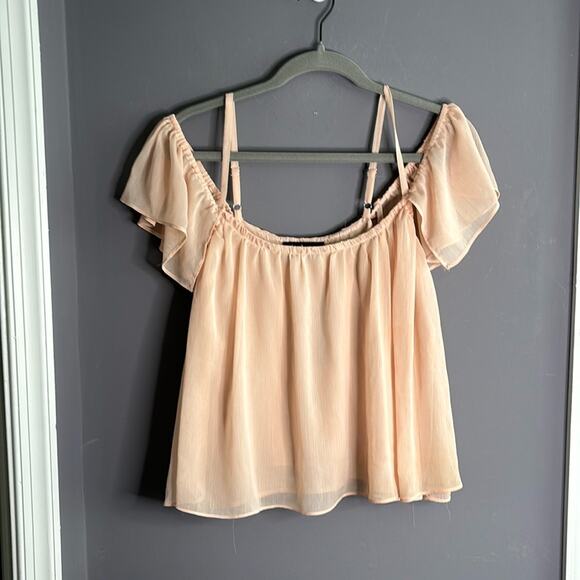 Lulu’s Pink Flowy Off Shoulder Top With Spaghetti Straps Size Medium - Picture 8 of 8